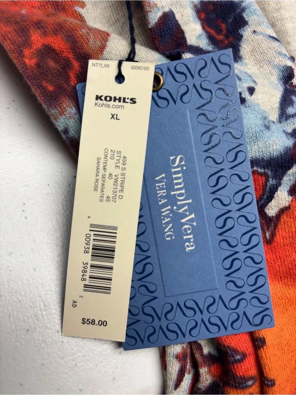 Vera Wang Blue & Gray Striped Long-Sleeve Top with Orange Floral Border - Picture 6 of 6